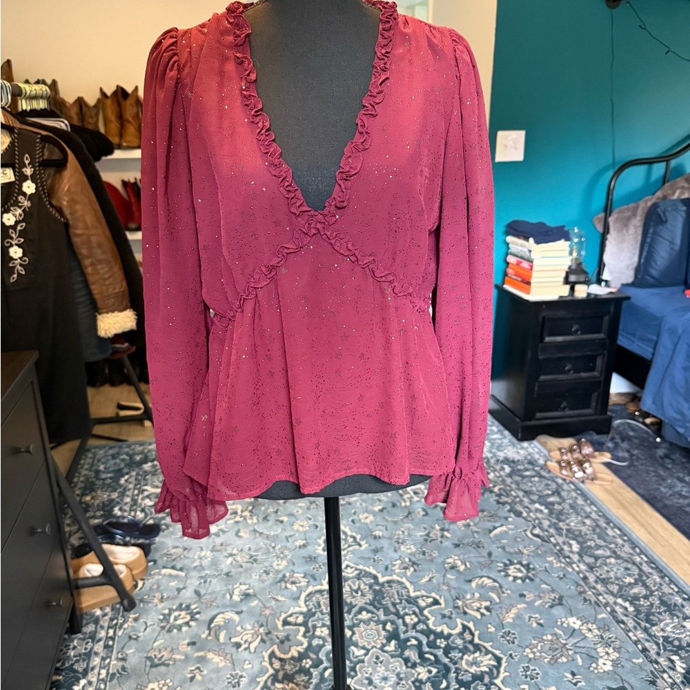 Blu Pepper Pink Ruffle Blouse L